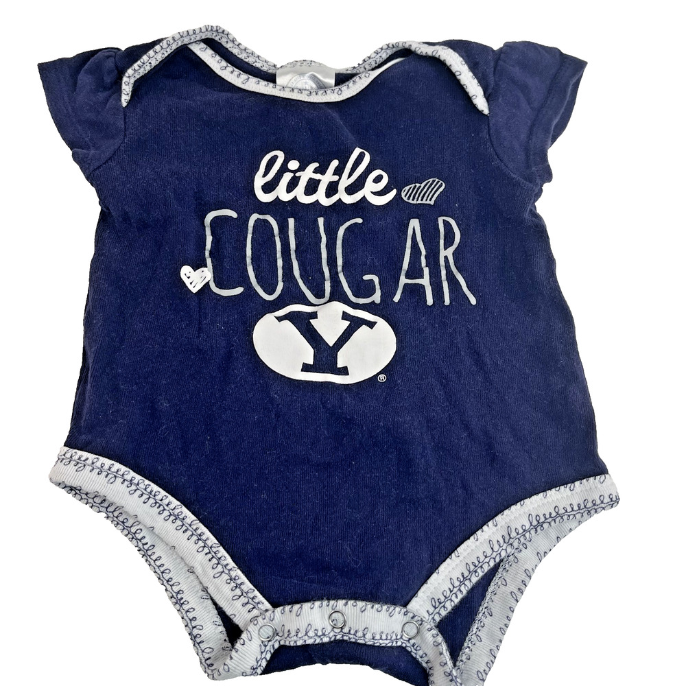 BYU Little Cougar Baby Bodysuit 6-9M Blue Graphic Short Sleeve